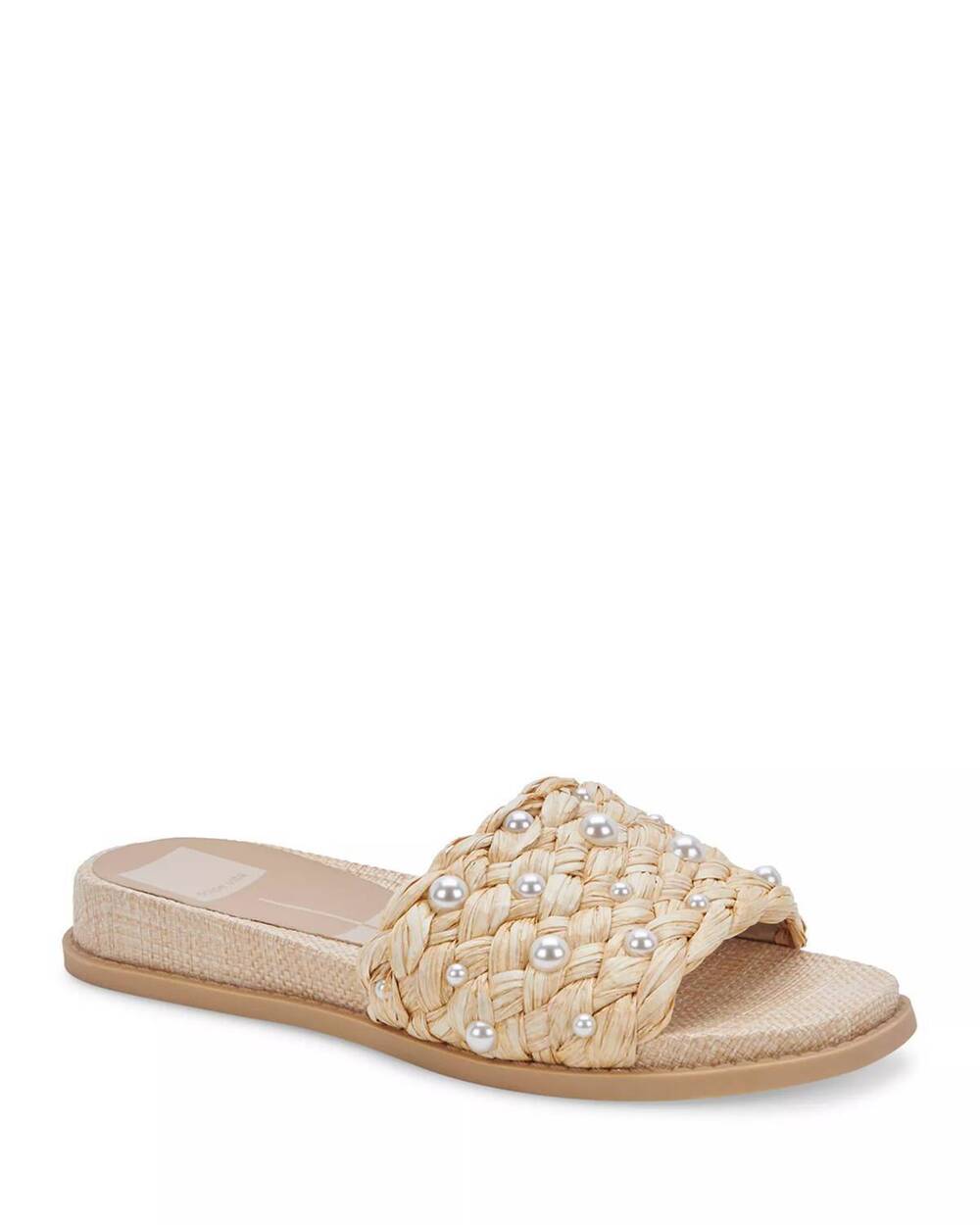 NEW DOLCE VITA women's grazie pearl slip on woven slide sandals in beige